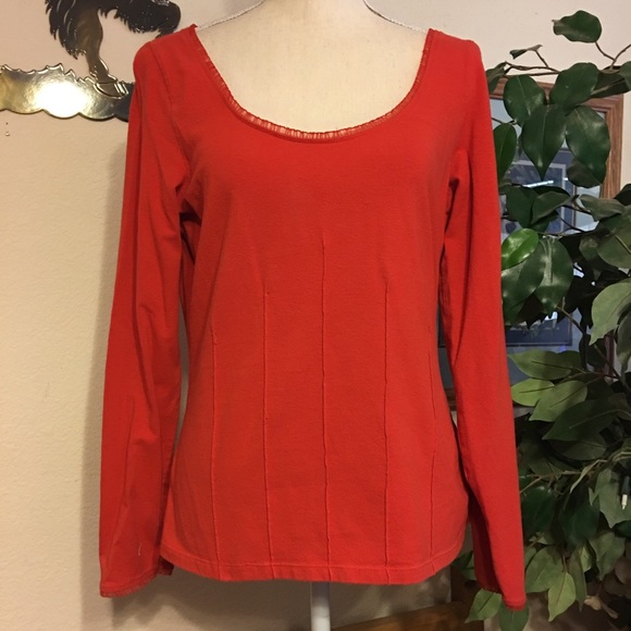 Metro Style tomato red long sleeve ribbon top M - Picture 1 of 8